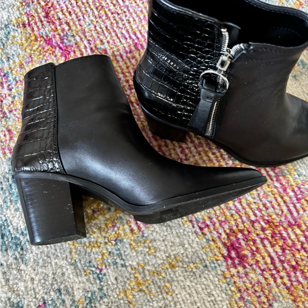 Black Leather Croc-Embossed Ankle Boots - Picture 8 of 8
